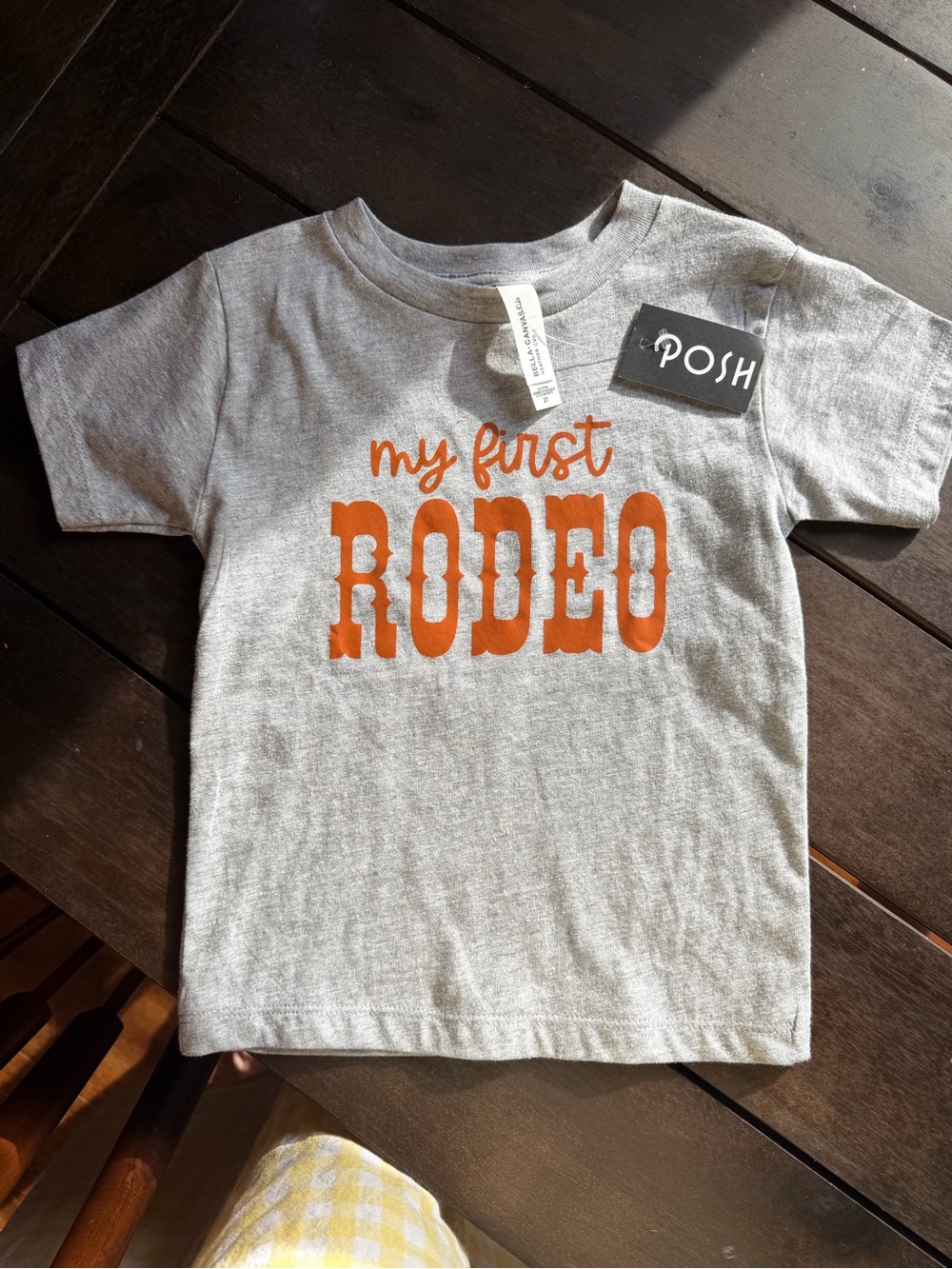 Posh Gray Tee with Orange "My First RODEO" Graphic